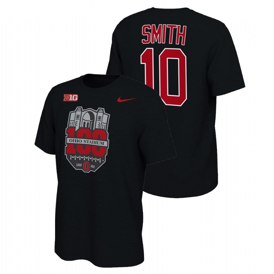Ohio State Buckeyes Men's NCAA Troy Smith #10 Black 100th Year Stadium Anniversary College Football T-Shirt YNW1749XF